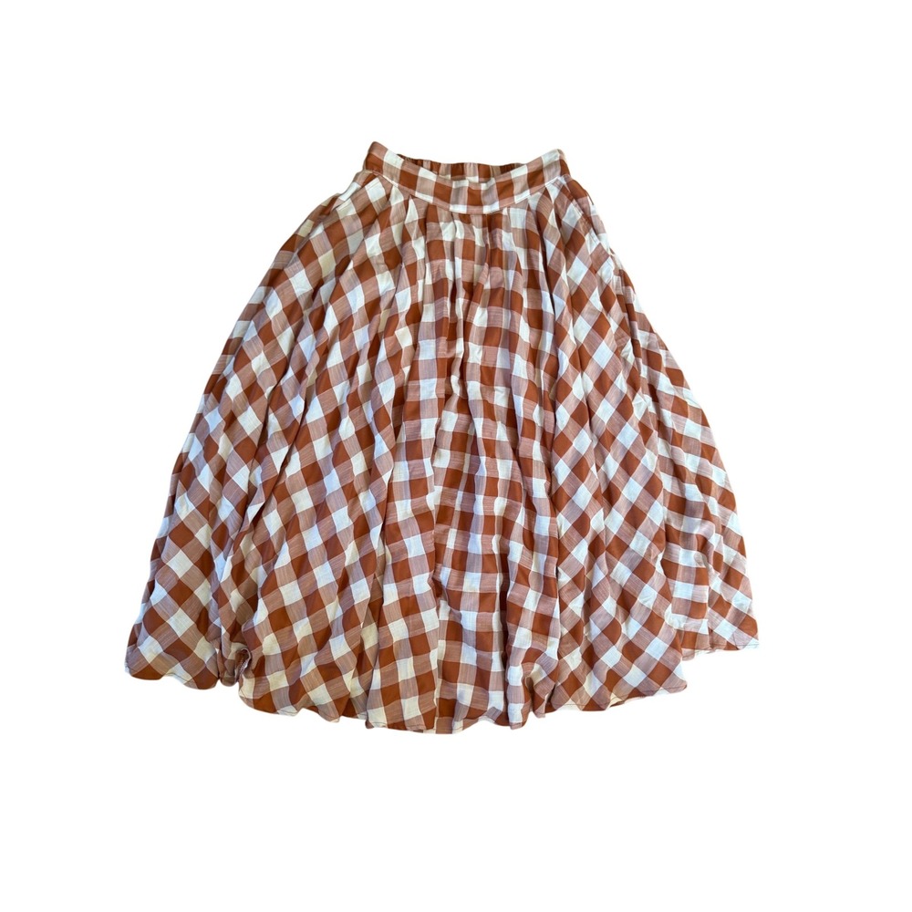 Mable checkered gingham print midi skirt brown & white check Prairie cottagecore